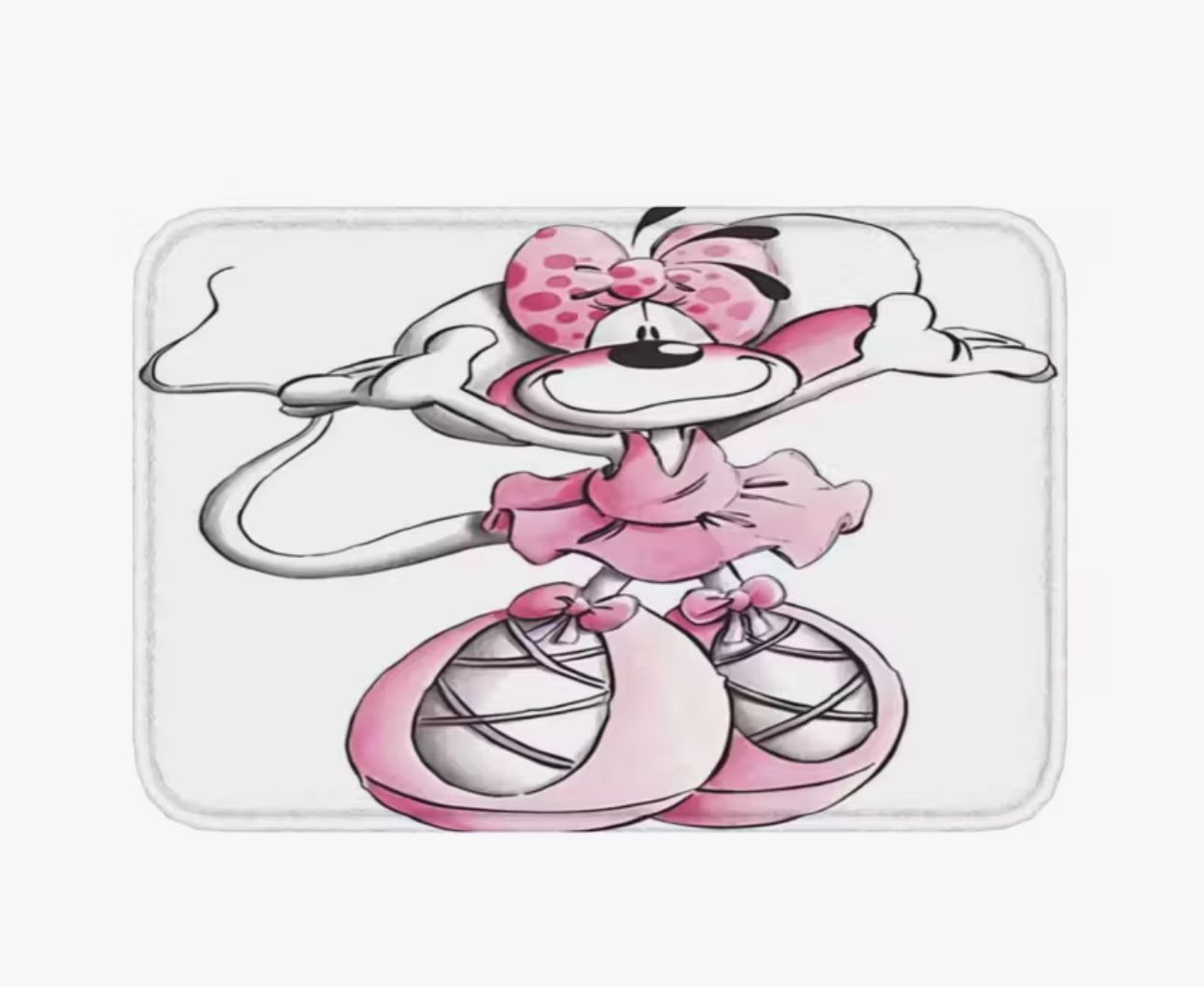 Diddl Deurmat – 50x80 cm – Zachte Pluche Antislip Mat met Roze &amp; Wit Design