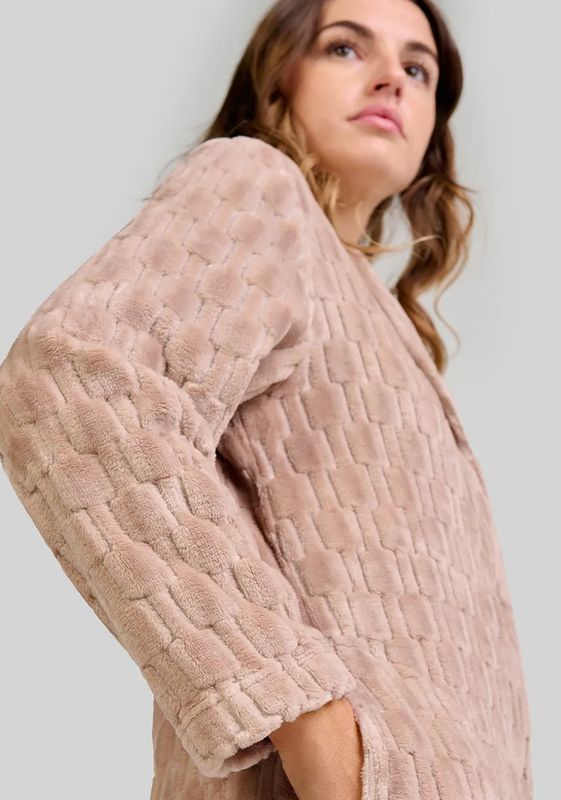 LOHE Dames Kamerjas – Camel Jacquard – Lange Mouwen &amp; Knoopsluiting – Superzacht