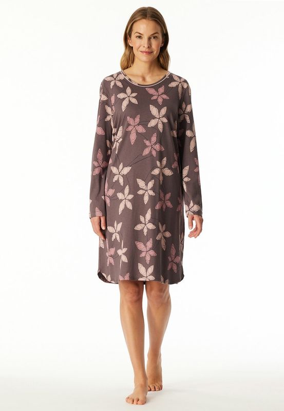 Schiesser - Nachthemd met lange mouwen en bedrukte bloemen mauve - Comfort Nightwear