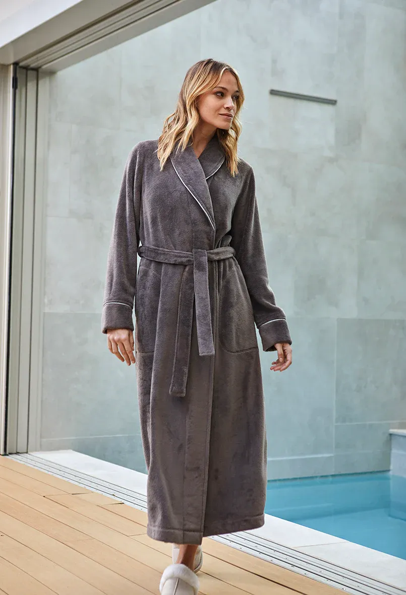 Barandi Dames Kamerjas – Lange fleece ochtendjas met ceintuur – Chocoladebruin – Superzacht &amp; elegant