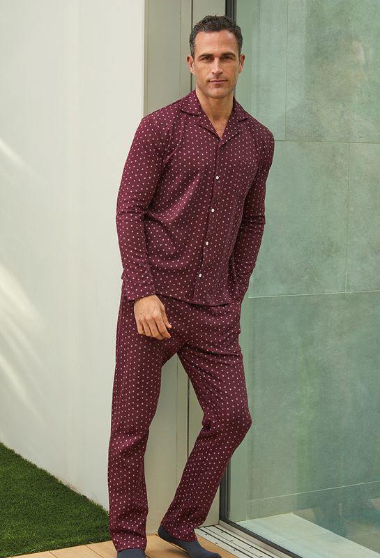 Barandi – Men’s Pyjama “Enrico” – Burgundy / Button-Down Set