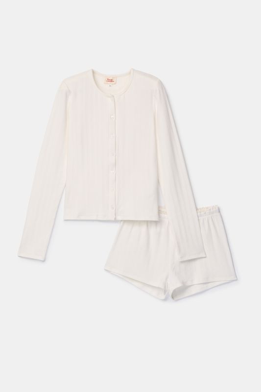 Woody x Kirilove – Damespyjama / Tienerpyjama – Offwhite – Zachte Ribstof – Limited Edition Capsulecollectie