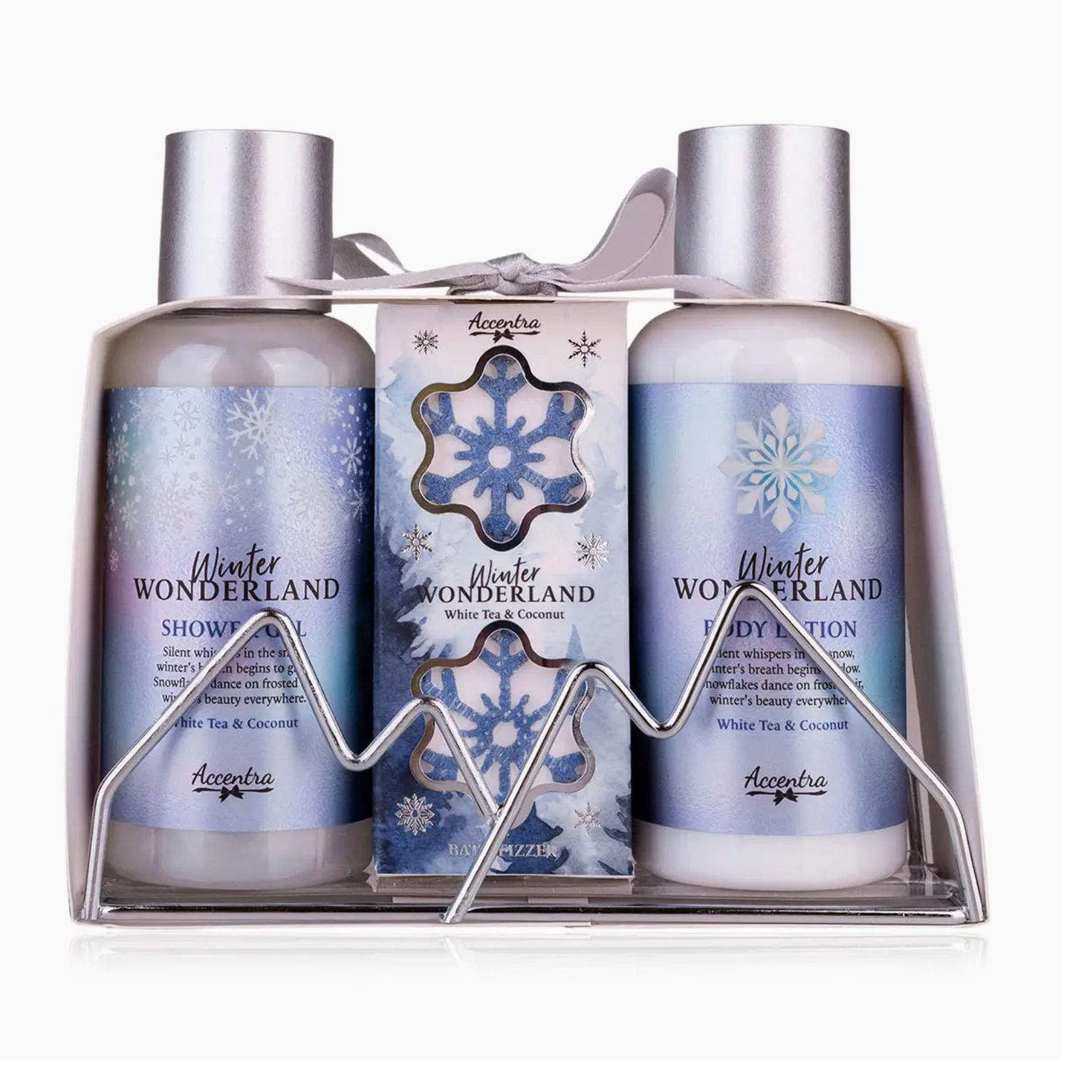 Badset WINTER WONDERLAND Witte Thee &amp; Kokos Metalen Mand