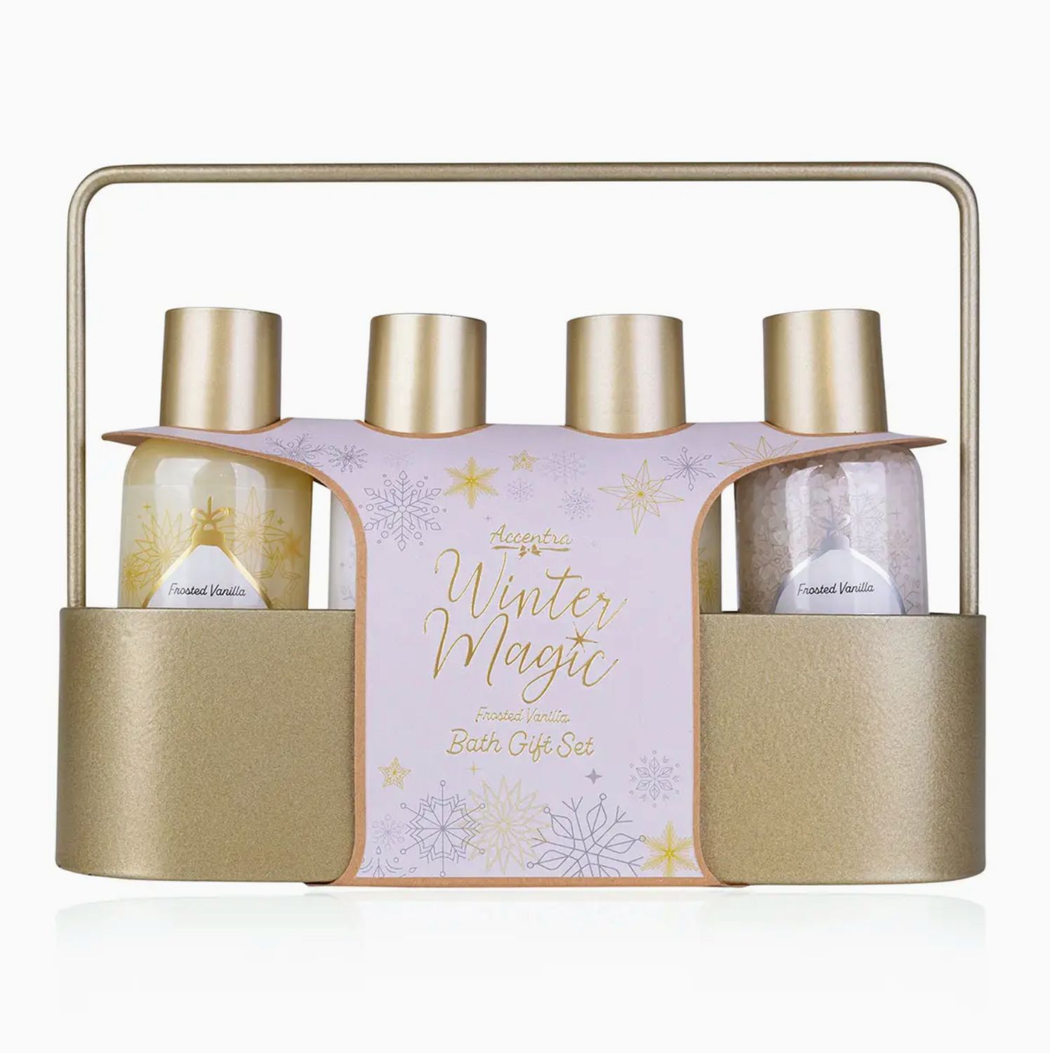 Cadeauset - WINTER MAGIC in metalen mand met handvat, incl. 100ml douchegel, 100ml schuimbad, 100ml bodylotion, 130g badzout