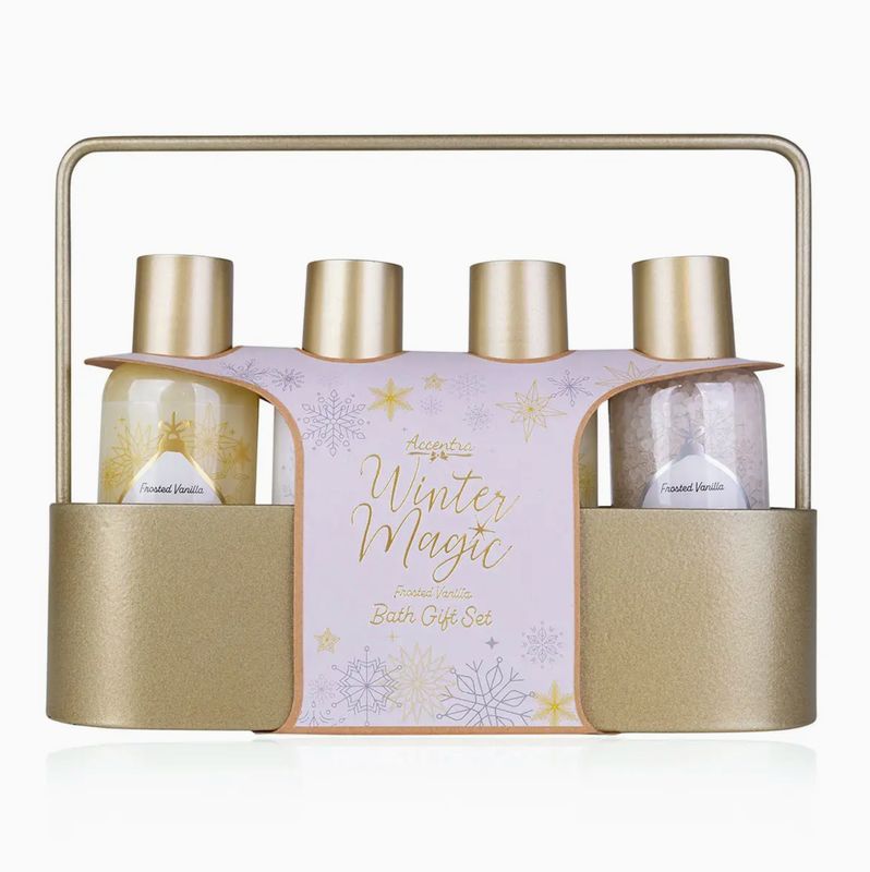 Cadeauset - WINTER MAGIC in metalen mand met handvat, incl. 100ml douchegel, 100ml schuimbad, 100ml bodylotion, 130g badzout