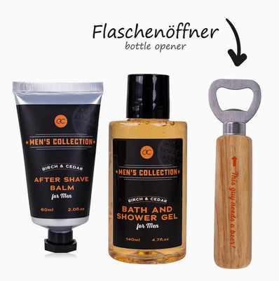 Geschenkset MEN'S COLLECTION in geschenkdoos van kraftpapier met handvat, badset, verzorgingsset