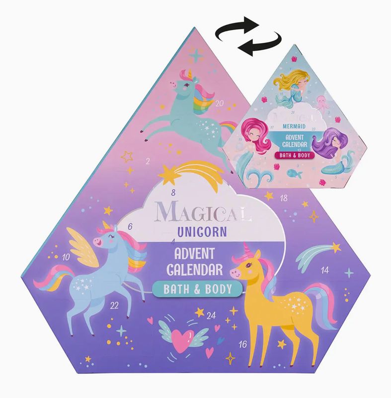 Magische Adventskalender - Magical Beauty Unicorn &amp; Mermaid -  ​ in diamantvormige doos - dubbelzijdig - gevuld met 24 verrassingen​
