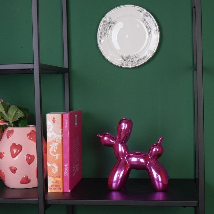 Housevitamin - Ornament-ballonhond standbeeld- keramisch metallic roze- 20x9x19 cm