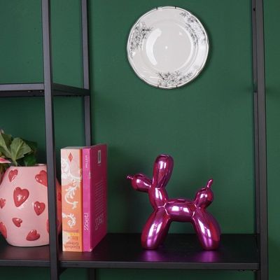 Housevitamin - Ornament-ballonhond standbeeld- keramisch metallic roze- 20x9x19 cm