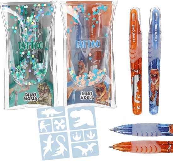 Dino World - Tattoo Gelpennen Glitter