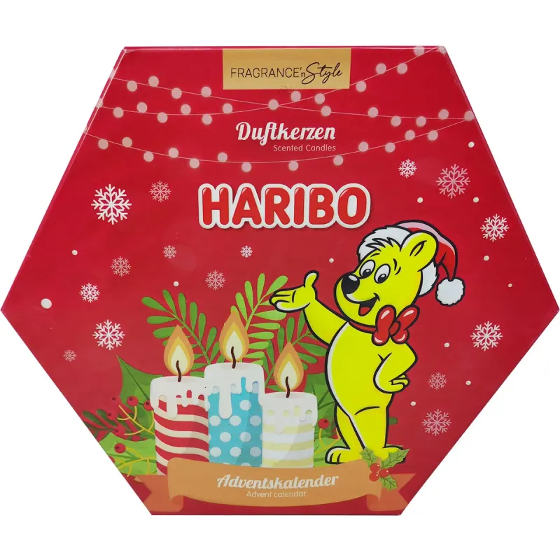 Haribo - Adventskalender met waxinelichtjes en kaarsen – Geurkaarsenset voor de kerstperiode