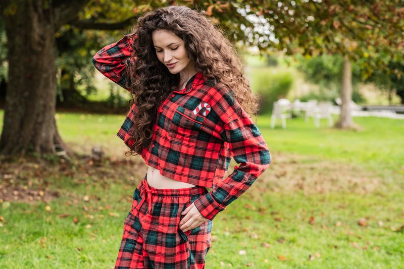 Woody - Kerst - Rood-groene flanellen Doorknooppyjama - Meisjes/dames