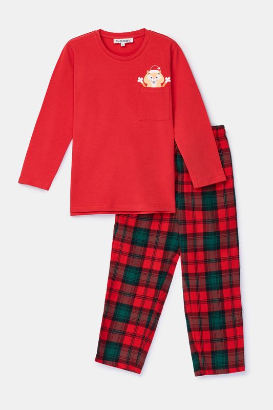 Woody – Boys/Men’s Christmas Pyjama – Red-Green with Flannel Pants