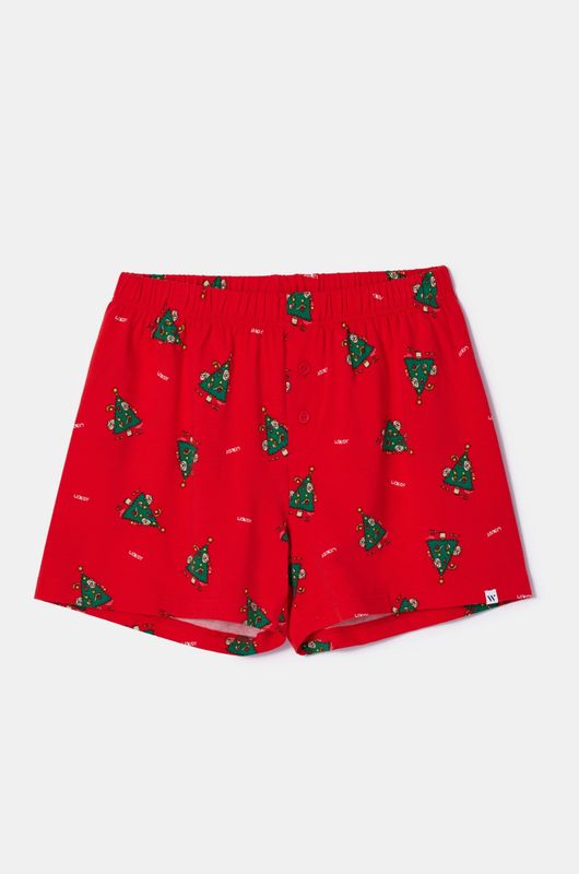 Woody - Kerst Heren Slaapshort - Rood met Kersbomen