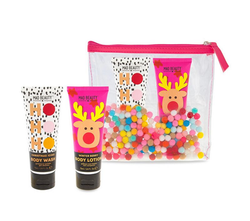 Mad Beauty Pom Pom Set -  Make-uptasje met douchegel en bodylotion