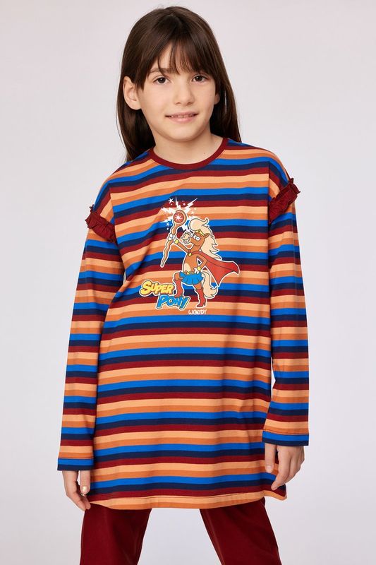 Woody - Meisjes Dames Pyjama - Multicolor Gestreept