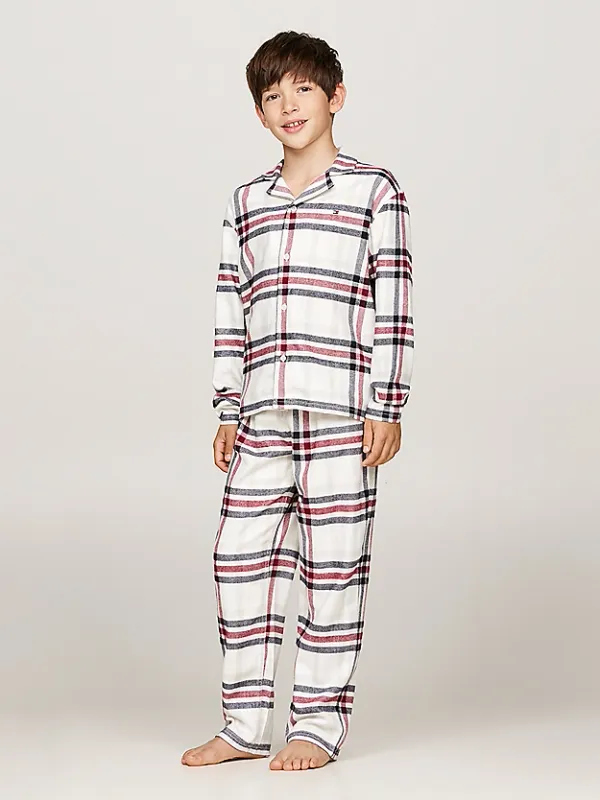 Tommy Hilfiger – Unisex Teen Pyjama – Flannel Heritage Check/Ivory – Ultra-Soft Warmth &amp; Iconic Preppy Style