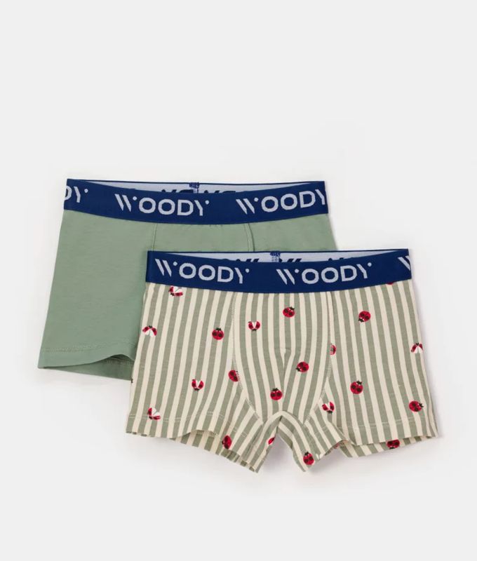 Woody - Jongens Boxers Duopack - Kaki + lieveheersbeestprint