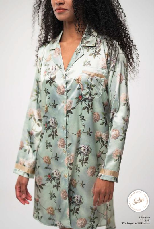 Mira - Slaapkleedje Satijn - Groen met Bloemenprint