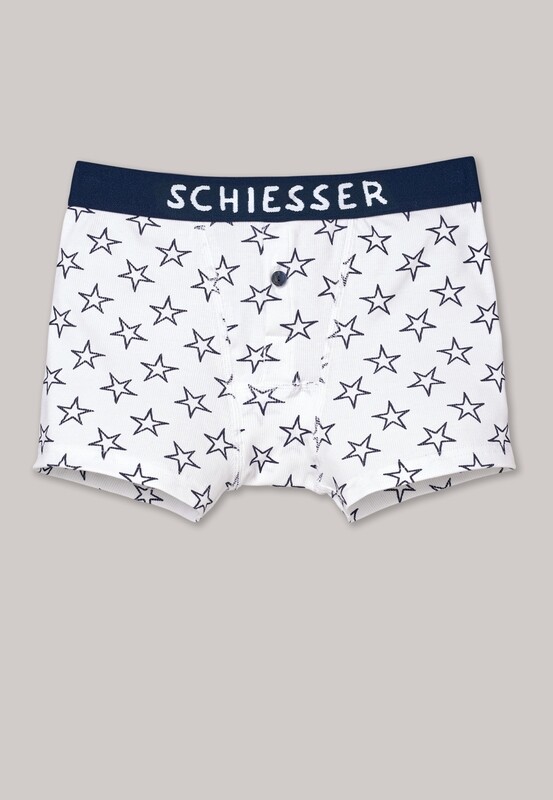 Schiesser - jongens boxer dubbelrib - wit met sterren Schiesser - jongens boxer dubbelrib - wit met sterren