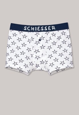 Schiesser - jongens boxer dubbelrib - wit met sterren