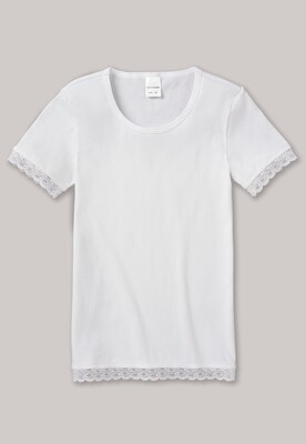 Schiesser - Shirt korte mouwen met kant dubbelrib wit - Long Life Cotton