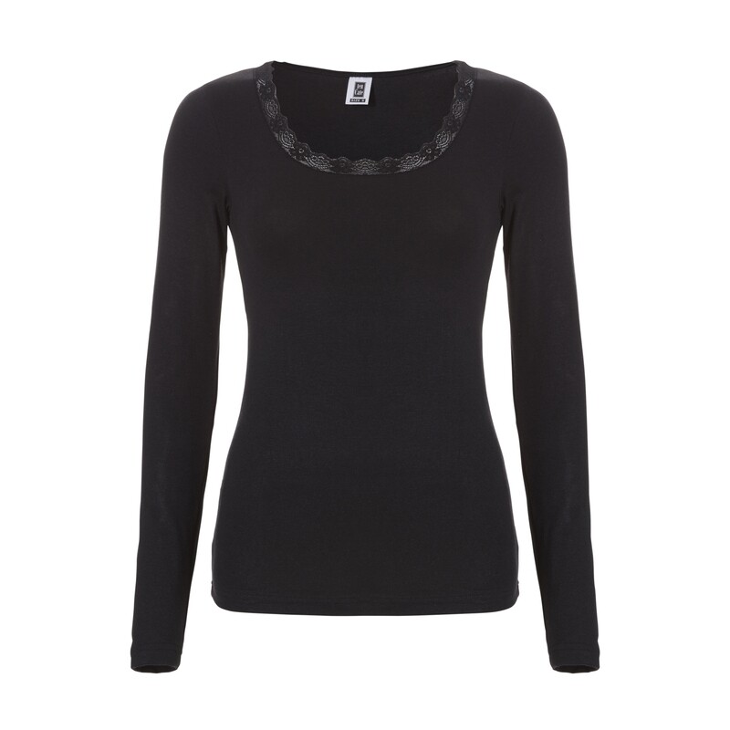 TEN CATE Dames Thermo shirt met kant zwart