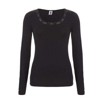 TEN CATE Dames Thermo shirt met kant zwart