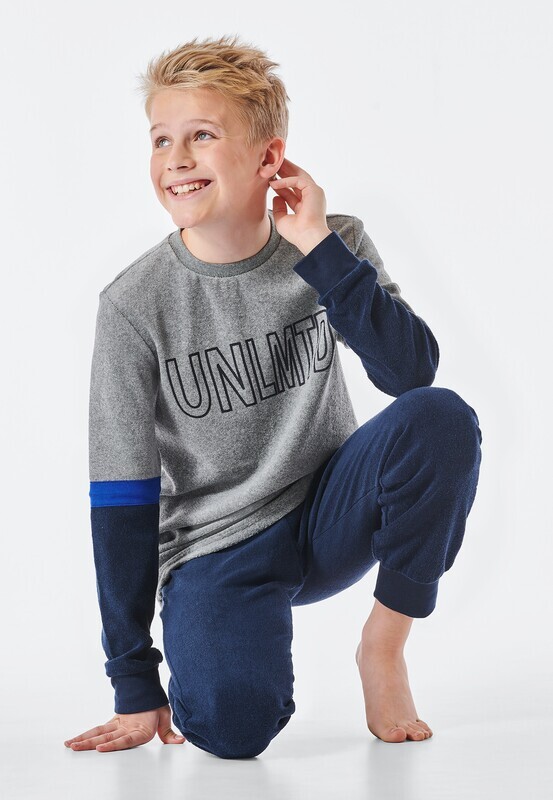 Schiesser -Pyjama lange badstof-  Unlmtd gemêleerd grijs - "De wereld van morgen"