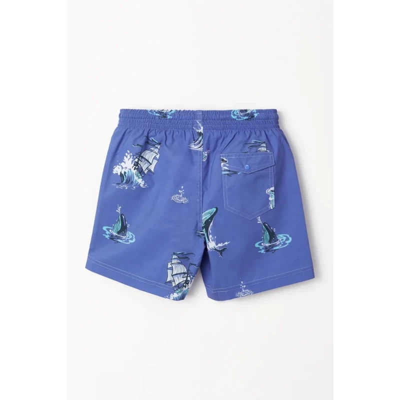 Woody - Jongens/Heren Zwemshort - Blauw met Walvis Print