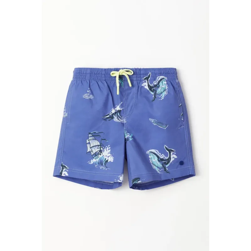 Woody - Jongens/Heren Zwemshort - Blauw met Walvis Print Woody - Jongens/Heren Zwemshort - Blauw met Walvis Print