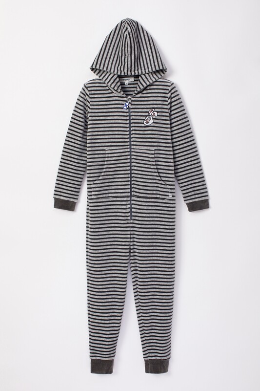 Woody Unisex Velour Onesie – Grey Striped – Soft, Warm &amp; Cozy
