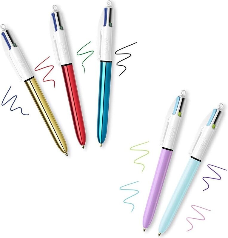BIC My 4 Colors Box - Retractable Ballpoint Pens with Medium Point (1.0 mm) - Metal Gift Box of 5
