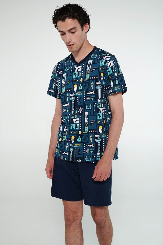 Vamp - Herenpyjama - Blue - 100% katoen