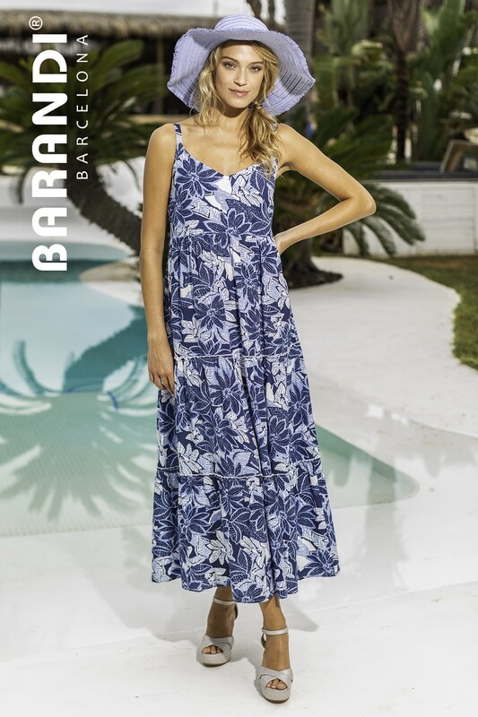 Barandi - Lange Zomerjurk - Wit/Blauw Bloemen