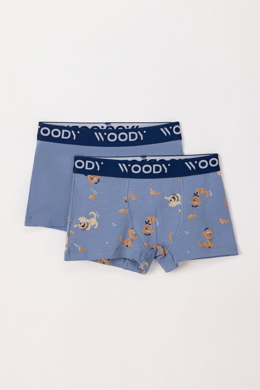 Woody - Jongens Boxer Duopack - Blauw + Labradoodle Woody - Jongens Boxer Duopack - Blauw + Labradoodle