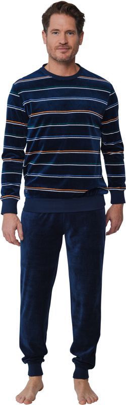 Pastunette - Herenpyjama donkerblauw in zachte velours