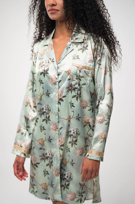 Mira - Slaapkleedje Satijn - Groen met Bloemenprint
