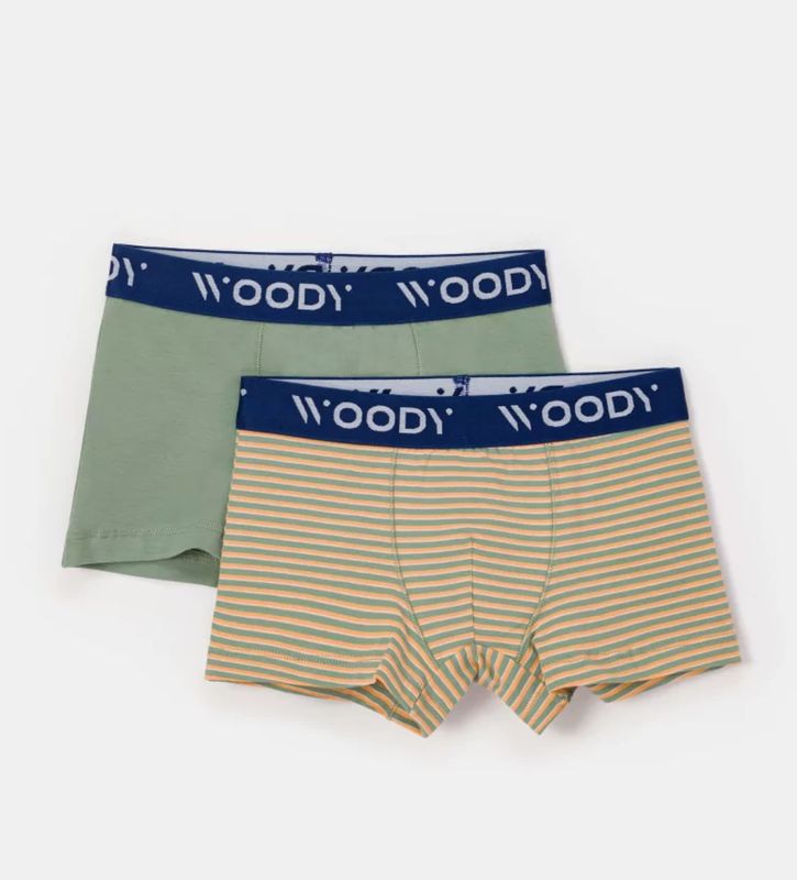 Woody - Jongens Boxers Duopack - Kaki + streep