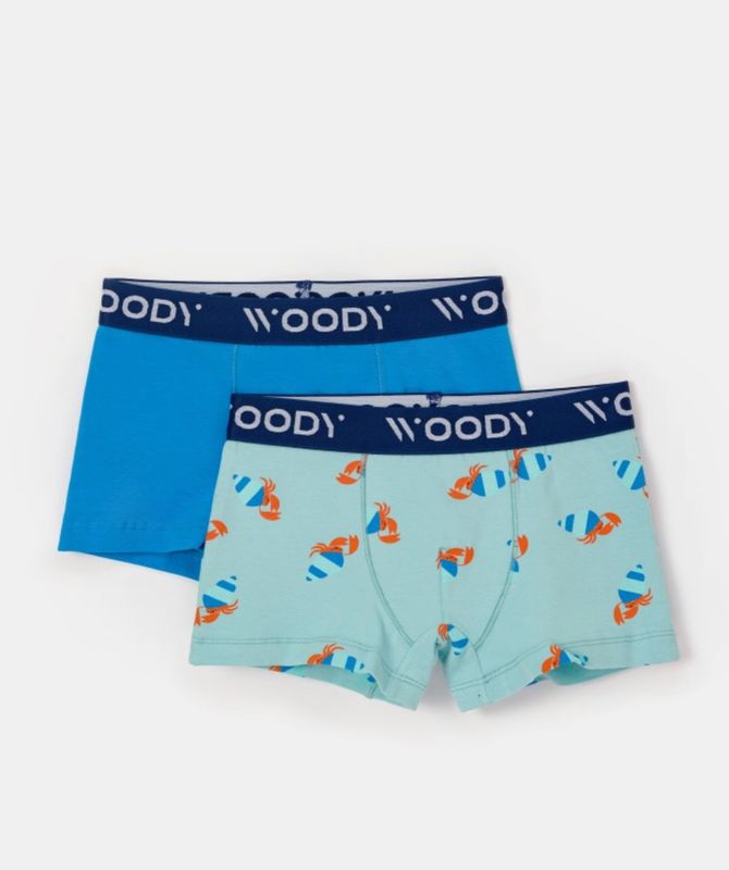 Woody - Jongens Boxers Duopack - Blauw + kreeftenprint