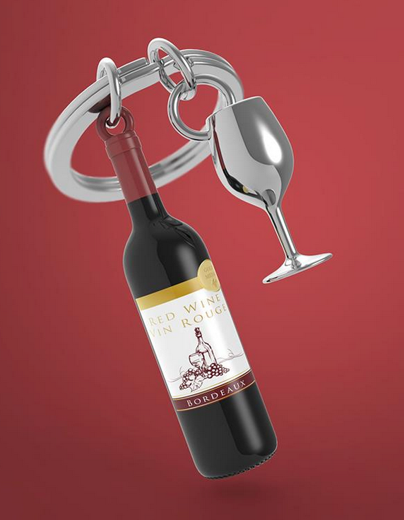 Metalmorphose  - Sleutelhanger  - Rode Wijn + Glas Key Ring 🍷🔑