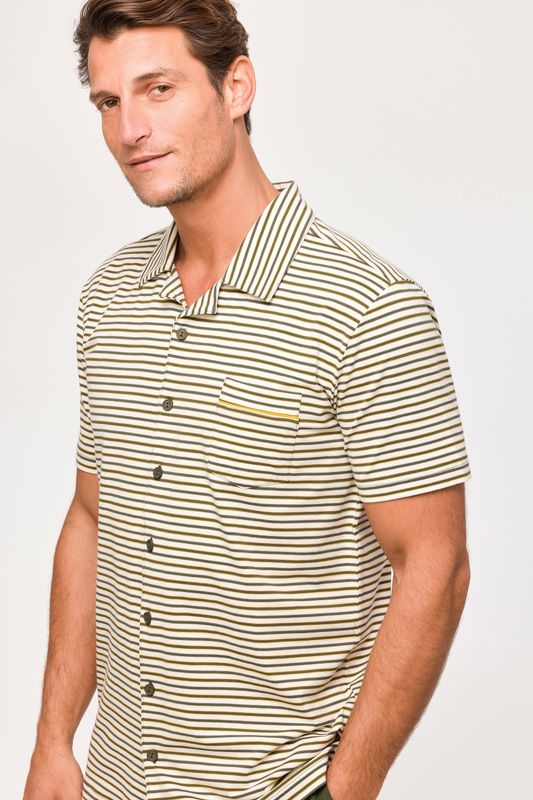 Woody - Heren Pyjama - Beige Gestreept