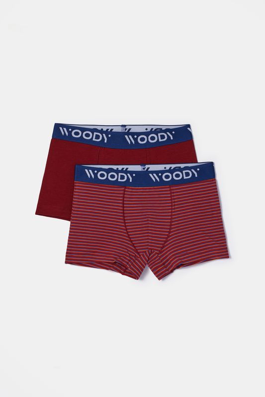 Woody - Duopack Jongens Boxers - Bordeaux + Gestreept