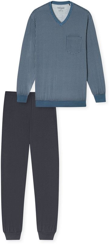 Schiesser - Comfort Fit Pyjama - Blauw Ruitjes
