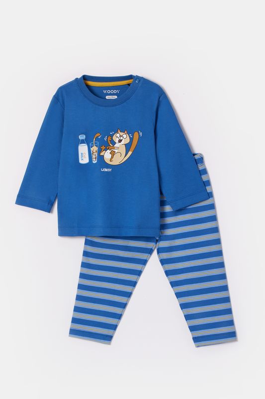 Woody - Baby Jongens Pyjama - Donkerblauw Kat