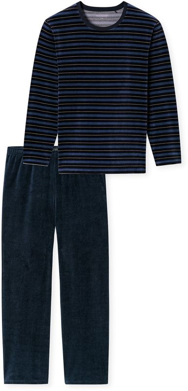Schiesser - Herenpyjama Velours - Donkerblauw Gestreept