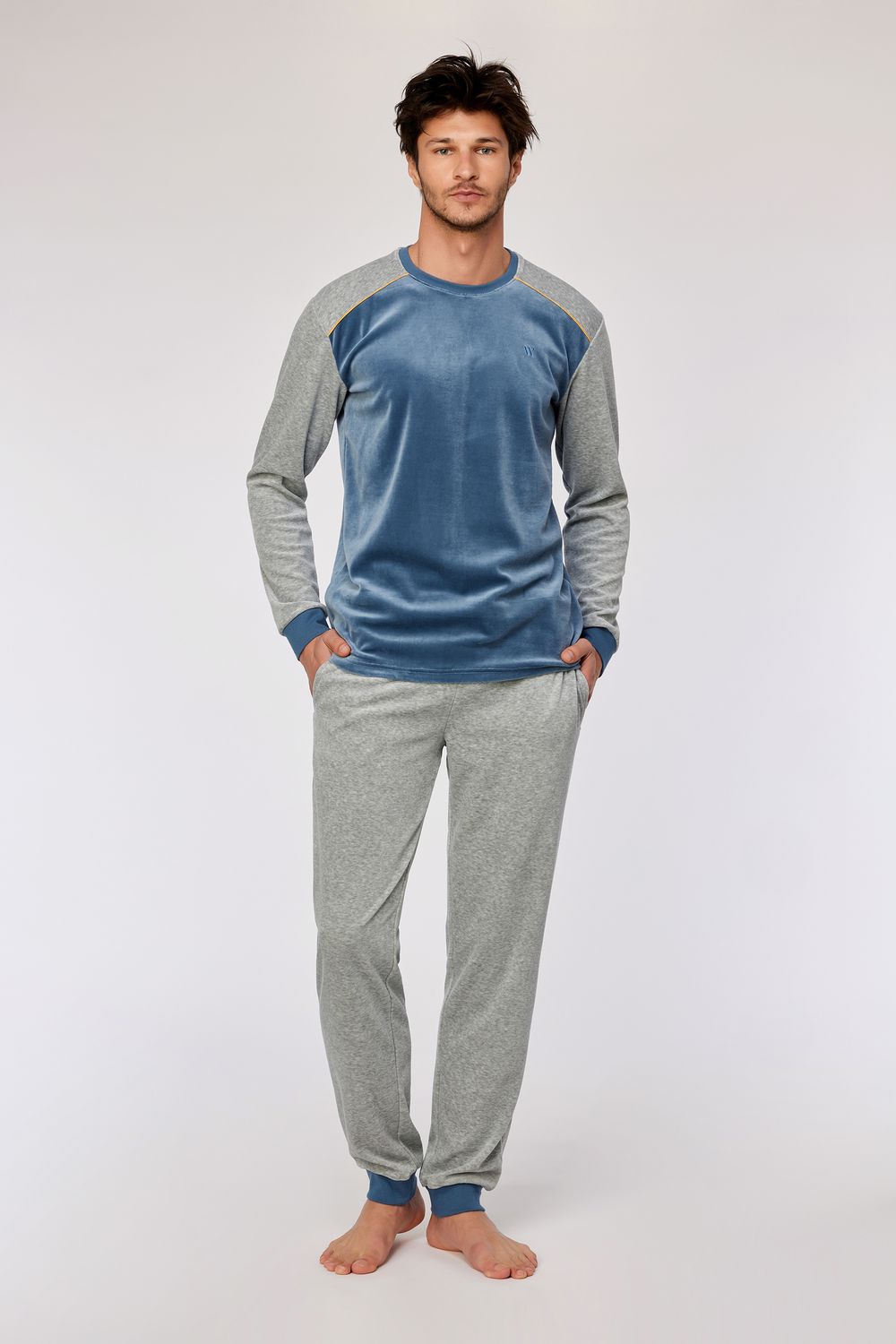 Woody - Herenpyjama - Blauwgrijs