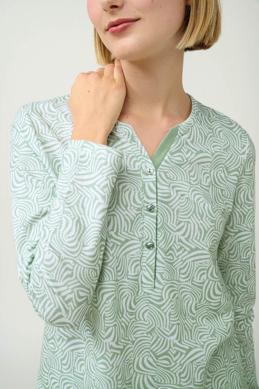 Vamp - Dames pyjama katoen fleece –  groene zebra-print top en effen broek