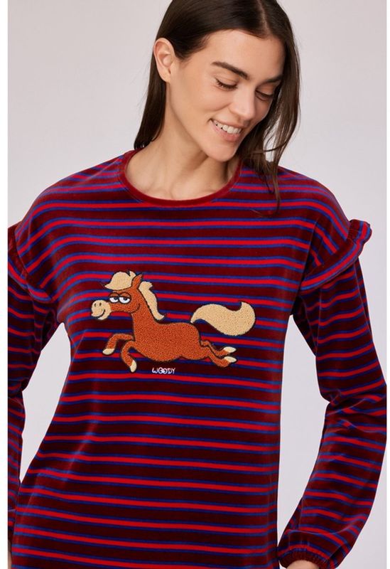 Woody - Meisjes/Dames Pyjama - Rood Gestreept