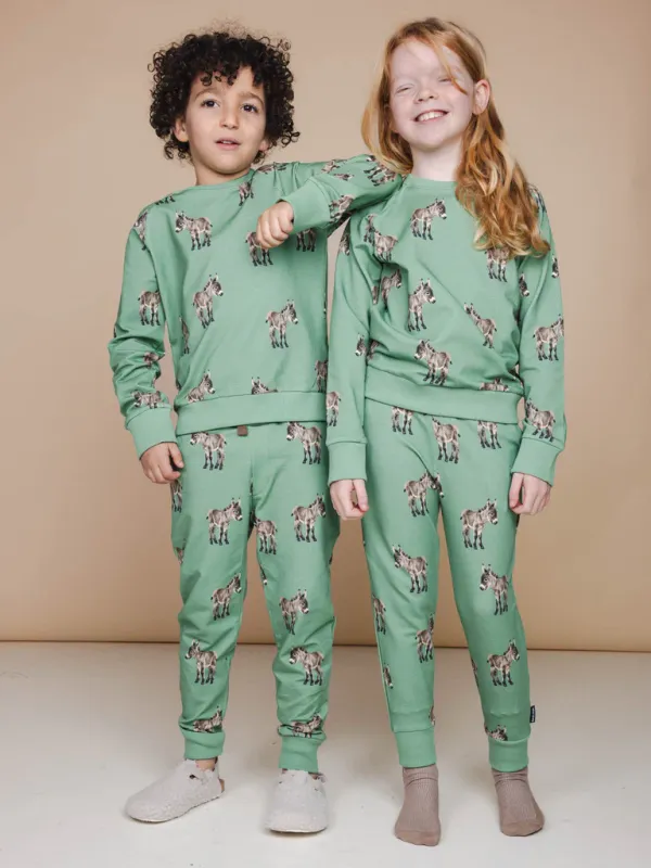 Snurk – Kids Sweater &amp; Pants “Donkeys” – Green